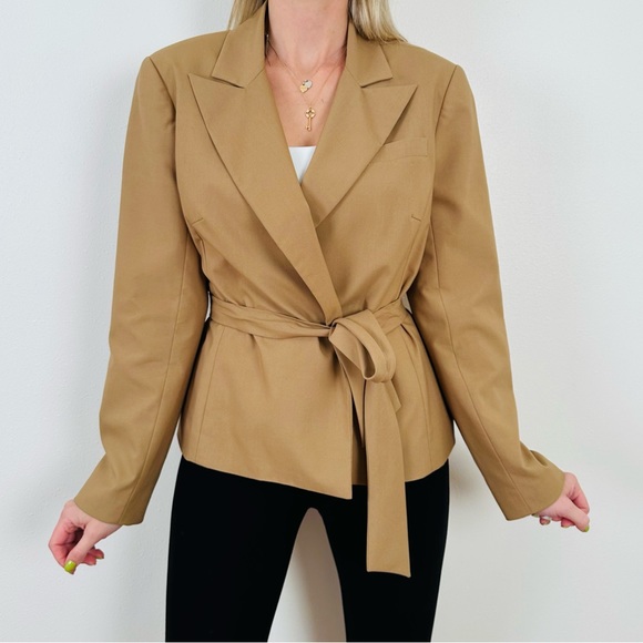 Vintage Trina Turk tan long sleeve tie waist single breasted blazer jacket - Picture 3 of 7